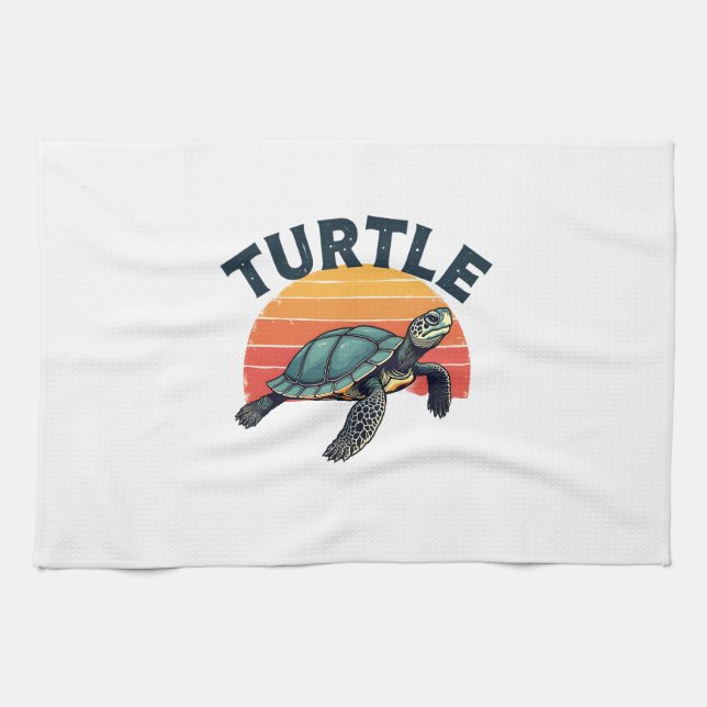 Retro Turtle T-Shirt Tea Towel (Horizontal)