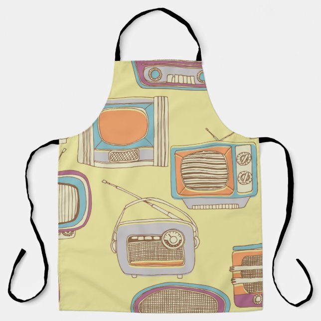 retro tv and radio. seamless pattern apron (Front)