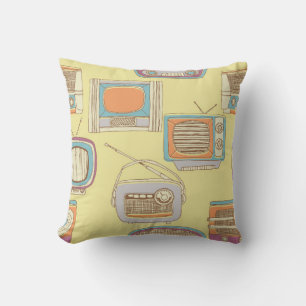 retro tv and radio. seamless pattern cushion