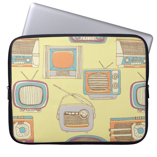 retro tv and radio. seamless pattern laptop sleeve (Front)
