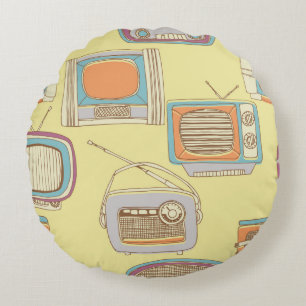 retro tv and radio. seamless pattern round cushion