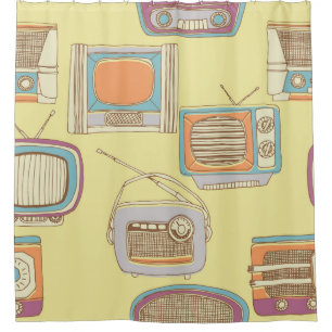 retro tv and radio. seamless pattern shower curtain
