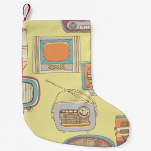 retro tv and radio. seamless pattern small christmas stocking