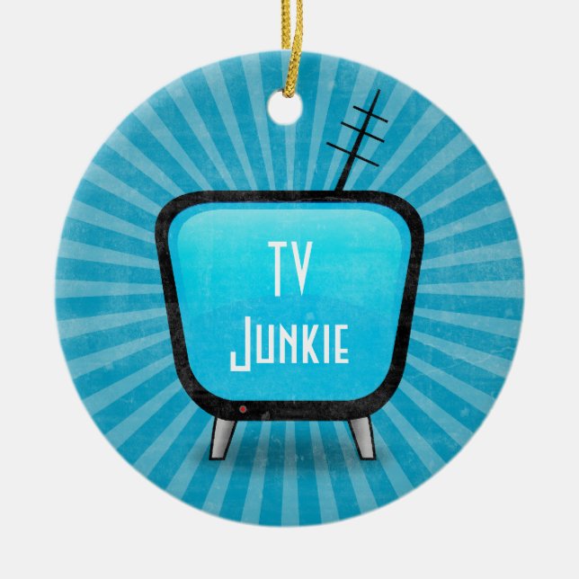 Retro TV Junkie Ceramic Ornament (Front)
