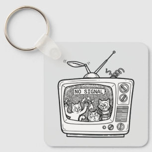 Retro TV No Signal Cats Key Ring