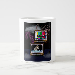 Retro TV No Signal Ocean Storm Surreal Art Large Coffee Mug