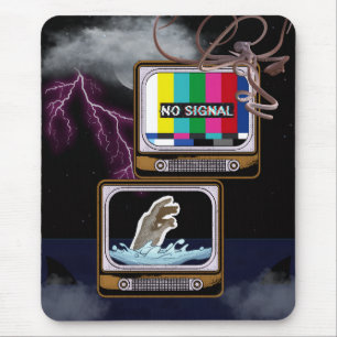 Retro TV No Signal Ocean Storm Surreal Art Mouse Pad