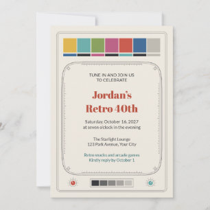 Retro TV Test Card 40th Birthday Invitation
