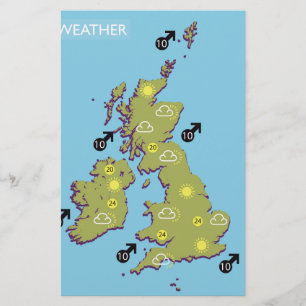 Retro TV Weather Map of the British Isles. Stationery
