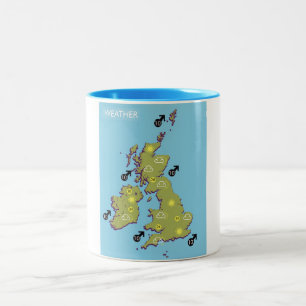 Retro TV Weather Map of the British Isles. Two-Tone Coffee Mug