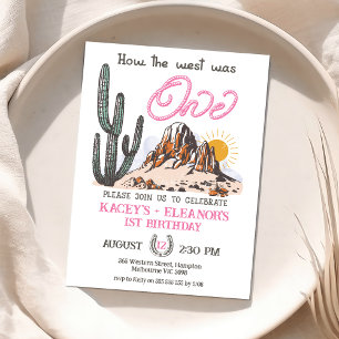 Retro Twin Girls How The West Was One 1st Birthday Invitation