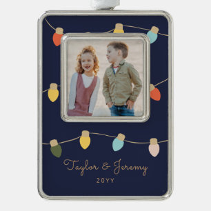 Retro Twinkle Lights Silver Plated Framed Ornament