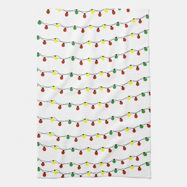 Retro Twinkles Colourful Christmas Lights Tea Towel (Vertical)