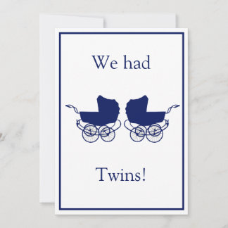 Retro Twins Baby Announcement Blue