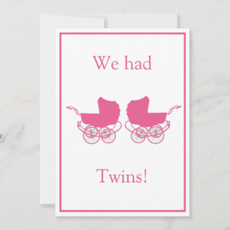 Retro Twins Baby Announcement Pink