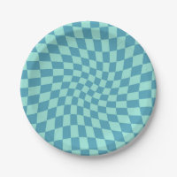 Retro Twist Blue Checks Warped Chequerboard