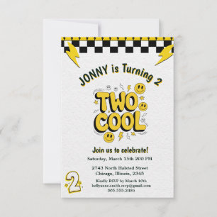 Retro Two Cool 2nd Birthday Party Invitation