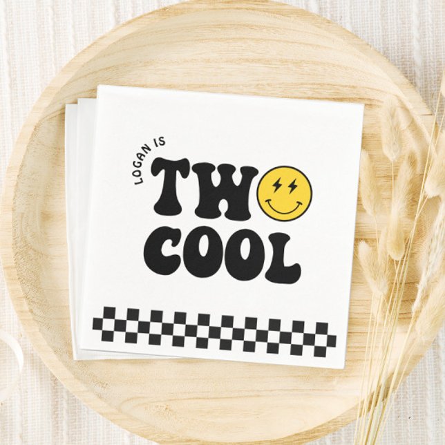 Retro Two Cool Boy 2nd Birthday Party Napkin (Creator Uploaded)