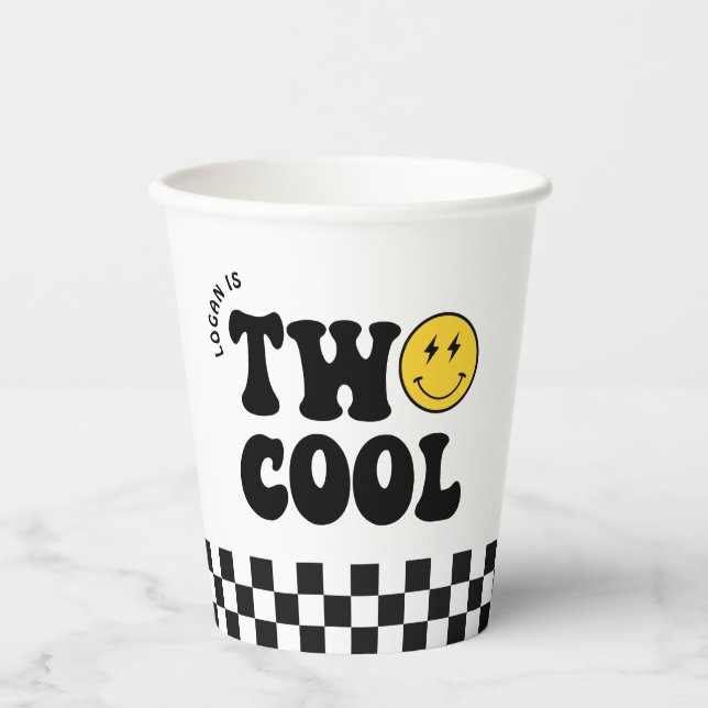 Retro Two Cool Boy 2nd Birthday Party Paper Cups (Front)