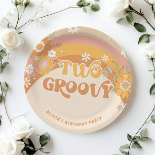 Retro two groovy baby birthday paper plates