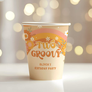 Retro two groovy birthday paper cups