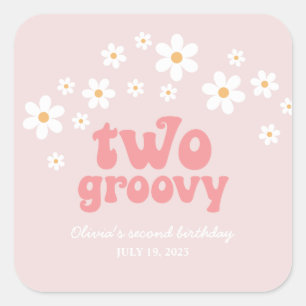 Retro Two Groovy daisy boho floral second birthday Square Sticker