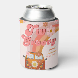 Retro two Groovy Daisy Flower Birthday Party Can Cooler
