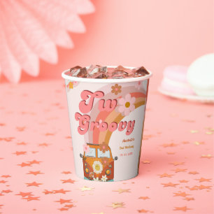 Retro two Groovy Daisy Flower Birthday Party Paper Cups