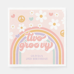 Retro Two Groovy Girl Rainbow 2nd Birthday Napkin