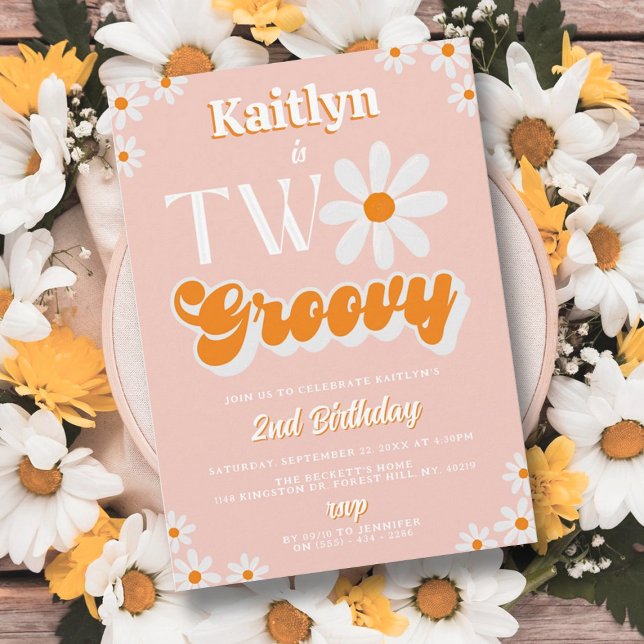 Retro Two Groovy Girls 2nd Birthday Invitation (Creator Uploaded)