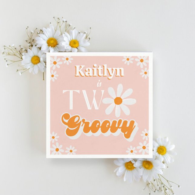 Retro Two Groovy Girls 2nd Birthday Napkin (Creator Uploaded)