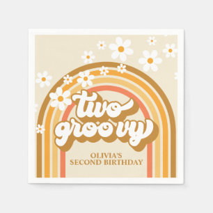 Retro Two GroovY Rainbow Brown Orange Birthday Napkin
