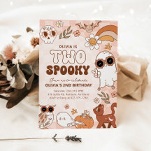 Retro Two Spooky Halloween Birthday Invitation
