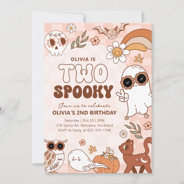 Retro Two Spooky Halloween Birthday Invitation (Front)