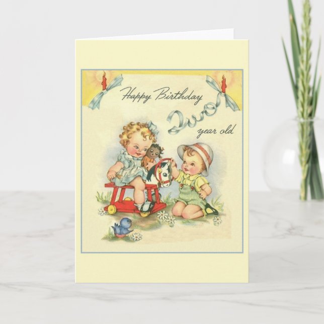 Retro Two Year Old Birthday Greeting Card (Front)