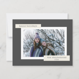 Retro Typewriter Family Photo Minimalist Holiday Card