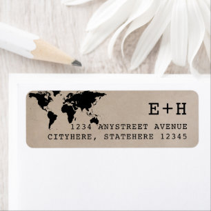 Retro Typewriter on Kraft World Map Return Address Label