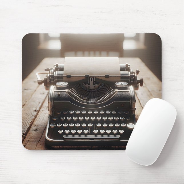 Retro Typewriter On Wood Desk Mouse Pad (With Mouse)