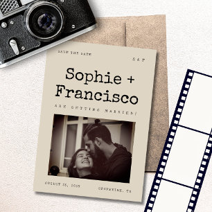 Retro Typewriter Style Text Vintage Photo Wedding Save The Date
