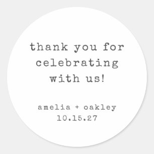 Retro Typewriter White Custom Wedding Thank You Classic Round Sticker