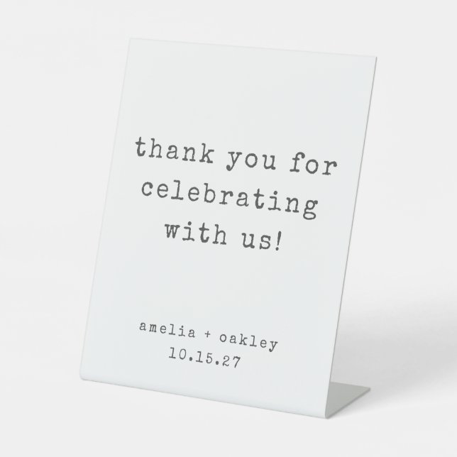 Retro Typewriter White Custom Wedding Thank You Pedestal Sign (Front)