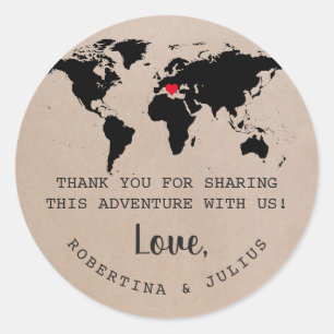 Retro Typewriter World Map Thank You Favour Classic Round Sticker