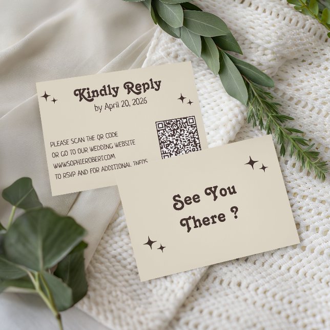 Retro Typograph Minimalist QR Code Wedding RSVP Card (Creator Uploaded)