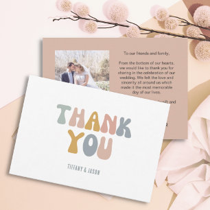 Retro Typography 1 Photo Modern Wedding Thank You Card