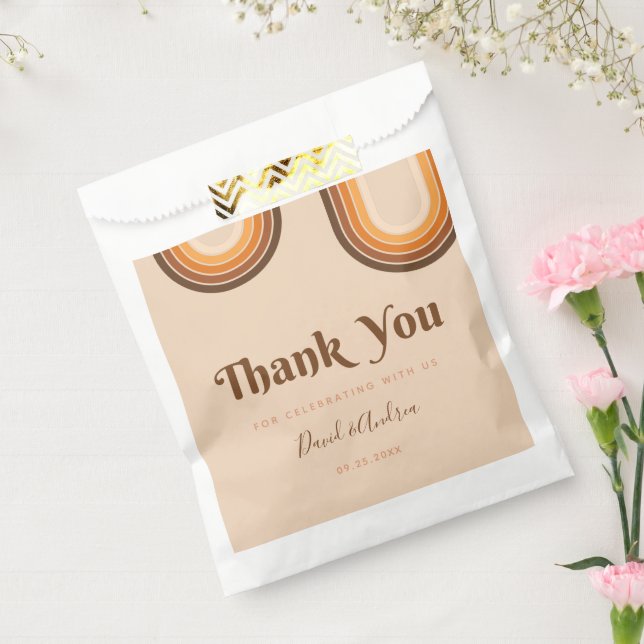 Retro Typography 70s Rainbow Thank You Wedding Fav Favour Bag (Sealed)