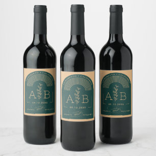Retro Typography Arch Frame Wedding Wine Label