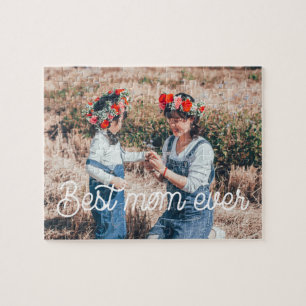 Retro typography Best mum ever Mothers day Jigsaw Puzzle