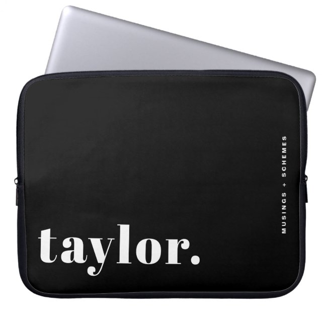 Retro Typography Black and White  Personalised Laptop Sleeve (Front)