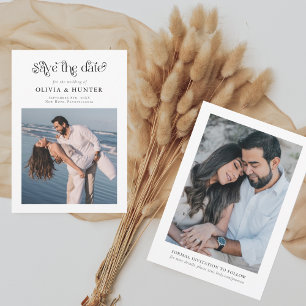 Retro Typography Black and White Wedding Save The Date