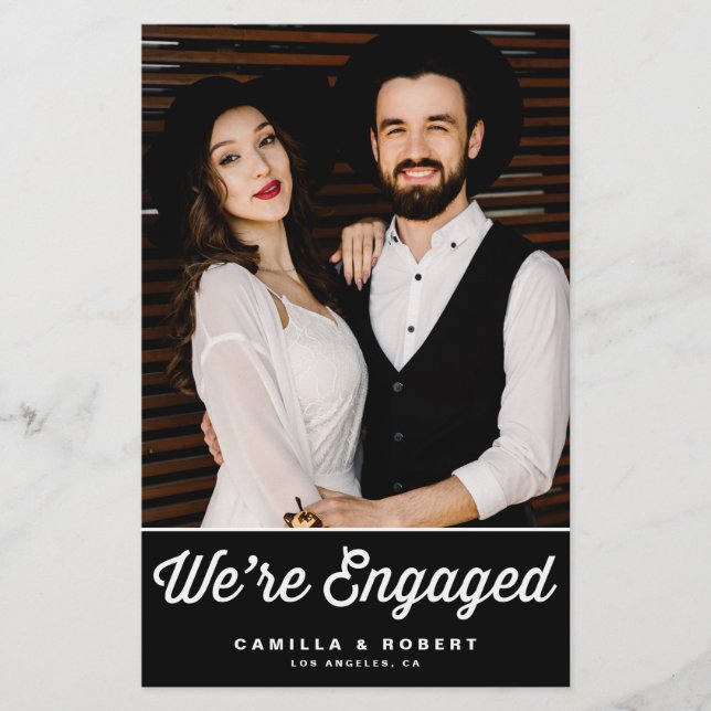 Retro Typography Black Engagement Announcement (Front)